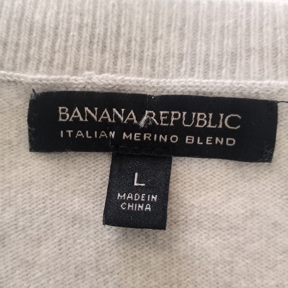 Banana Republic Italian Fine Merino Wool Blend Casual Grey Pink Star Crew Neck L - Picture 7 of 8